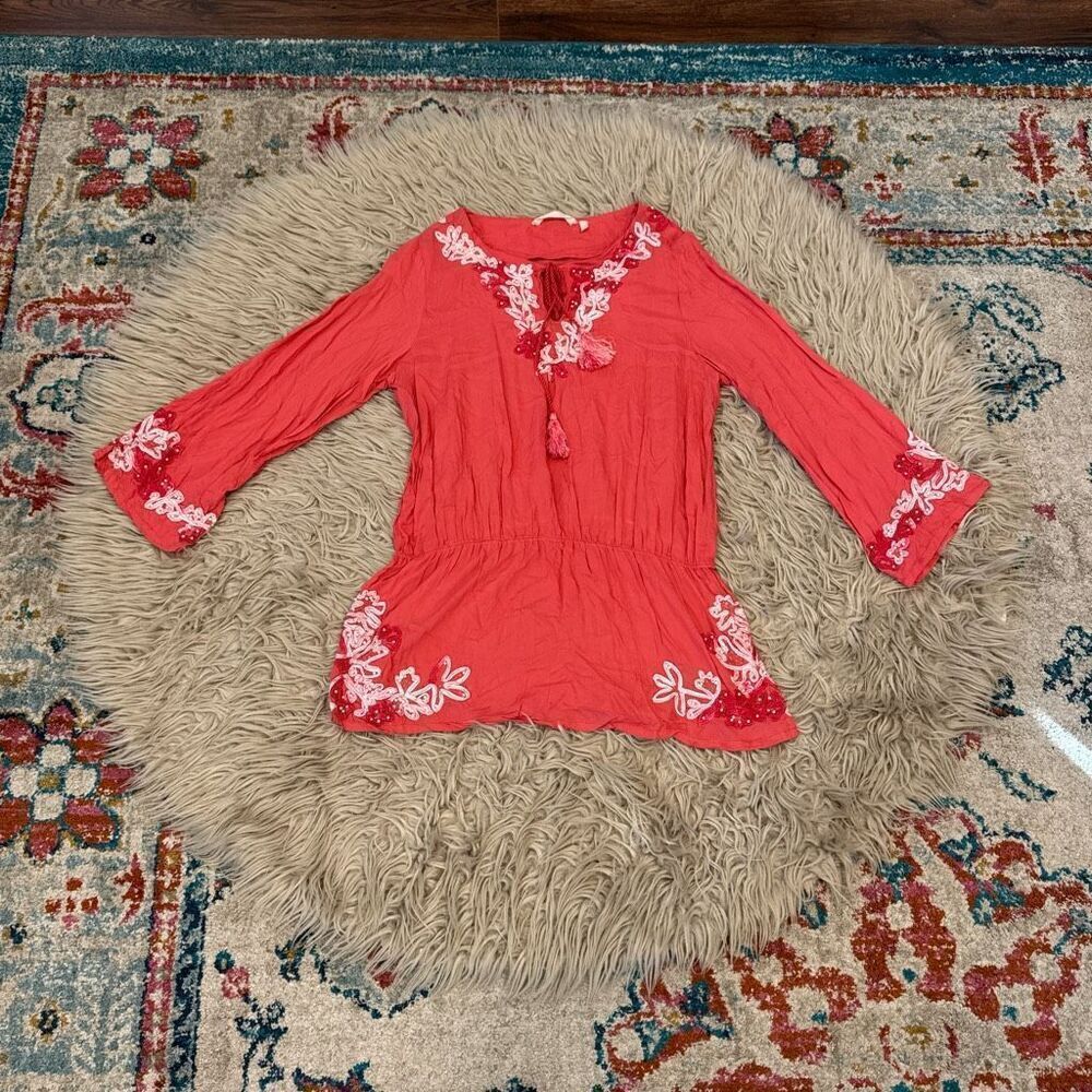 Soft Surroundings embroidered tassels blouse medium - Picture 2 of 7